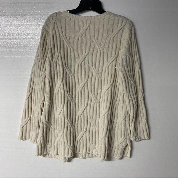 J. Jill Sweater Women M Ivory Cable Knit Crew Neck Chunky Chenille Pullover Soft - Picture 6 of 9